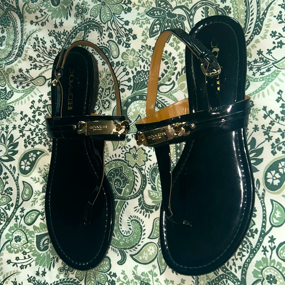 Coach: Designer Patent Leather Sandals 
Slingback 
Size 9